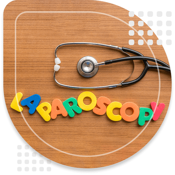 laparoscopy colorful word with Stethoscope on wooden background