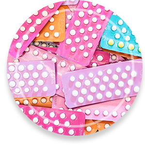 Many kind of contraceptive brand, colorful of birth control pills for women, medicine and drug concept