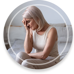 Old female feels unhappy upset health or personal problems